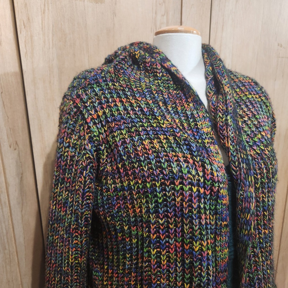 Dreamers Rainbow Space Dye Hooded Cardigan‎ Sweater Multi Color Small